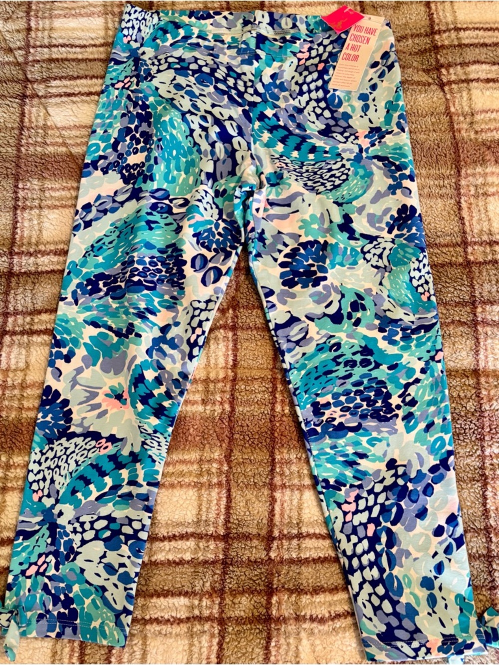 NWT Lilly Pulitzer Girls Blue Aqua Multi Print Capri Leggings sz 12-14, $18